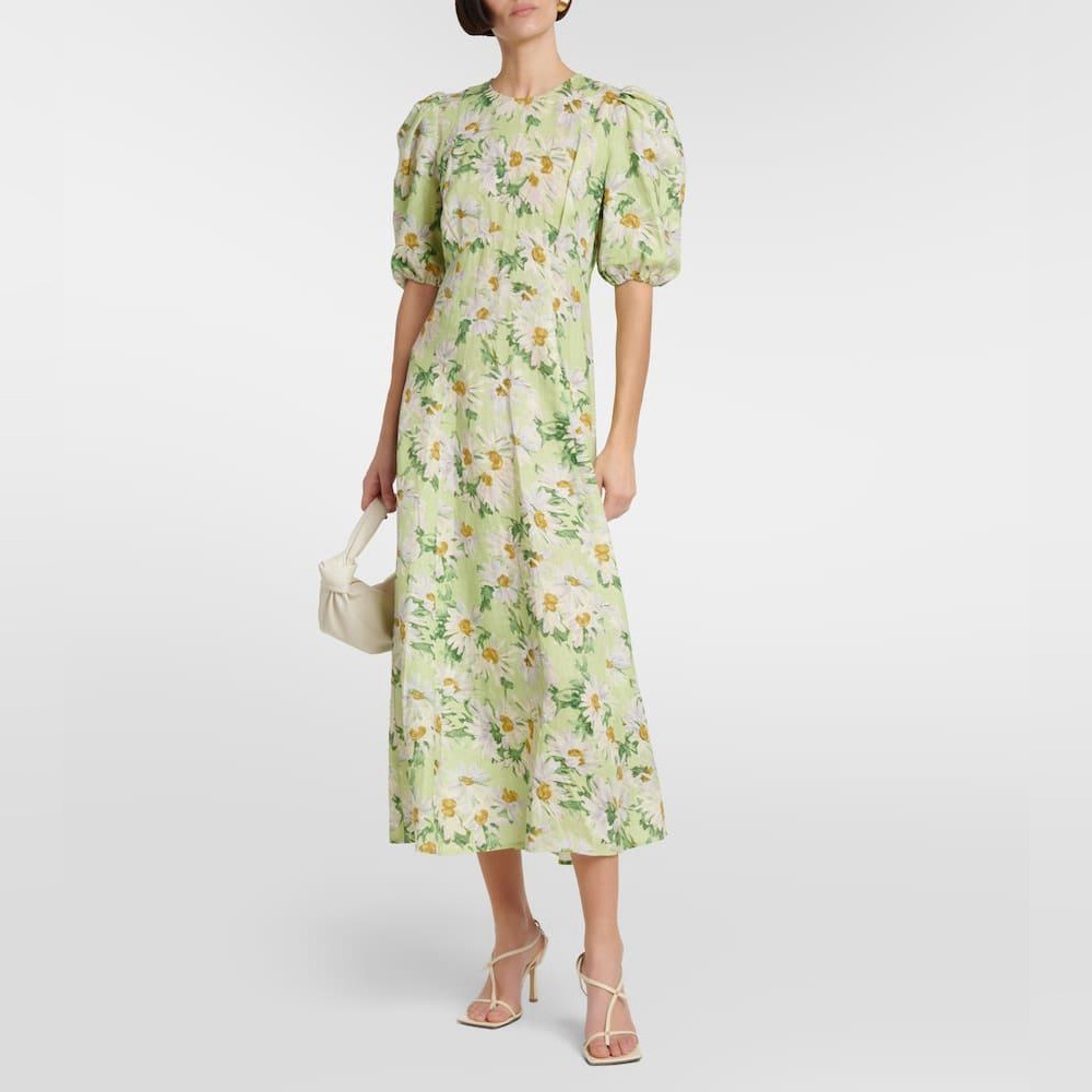 ALÉMAIS Astra floral linen midi dress, size 6 AUS